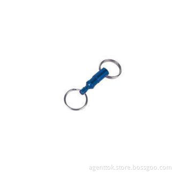 Blue Aluminum Pull apart double key ring holder Promotional